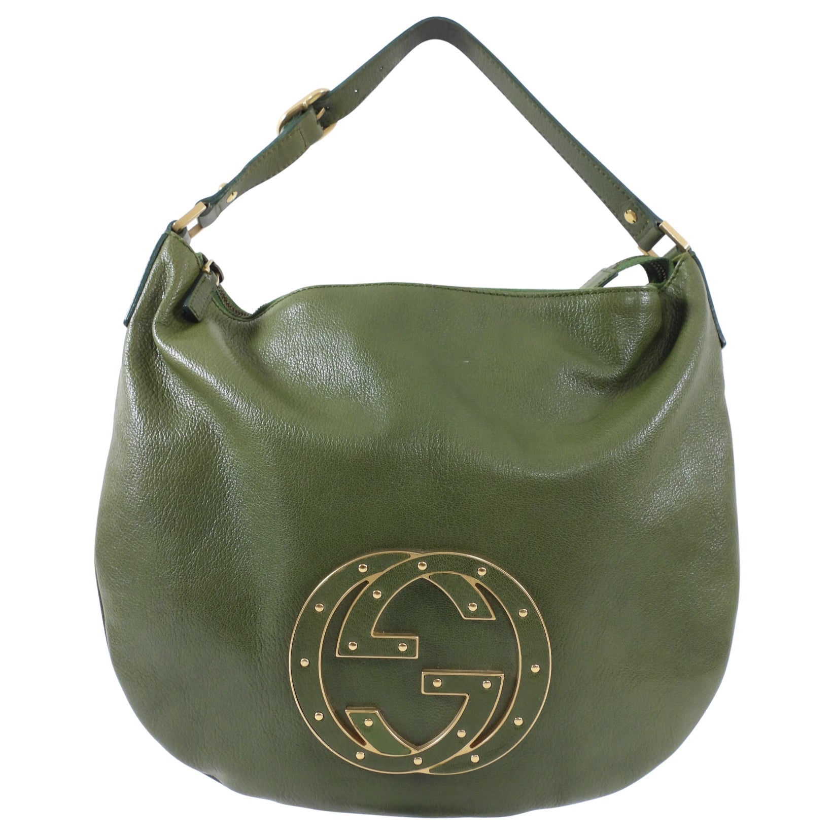 Gucci Green Small Blondie GG Logo Leather Hobo Bag