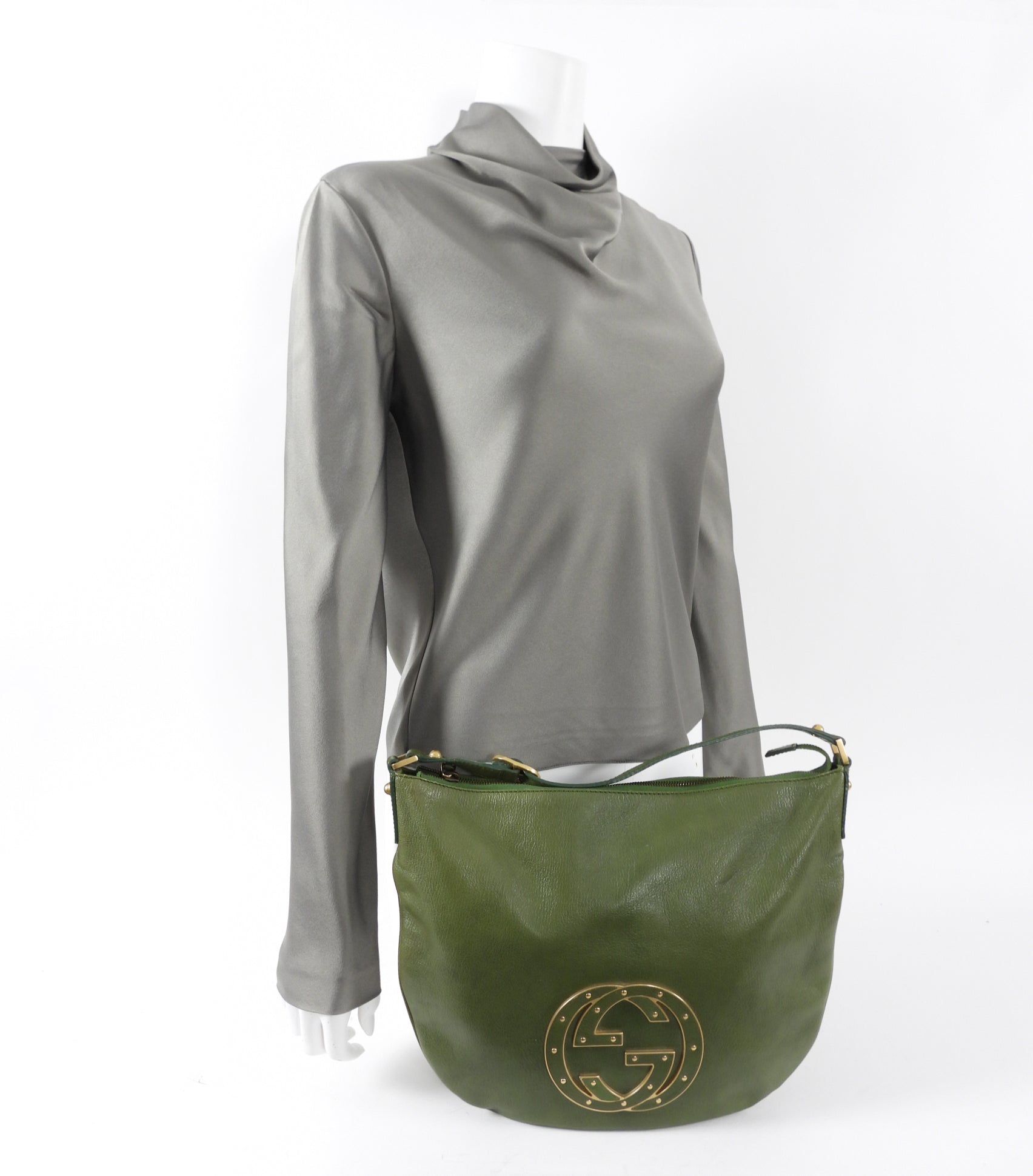 Gucci Green Small Blondie GG Logo Leather Hobo Bag