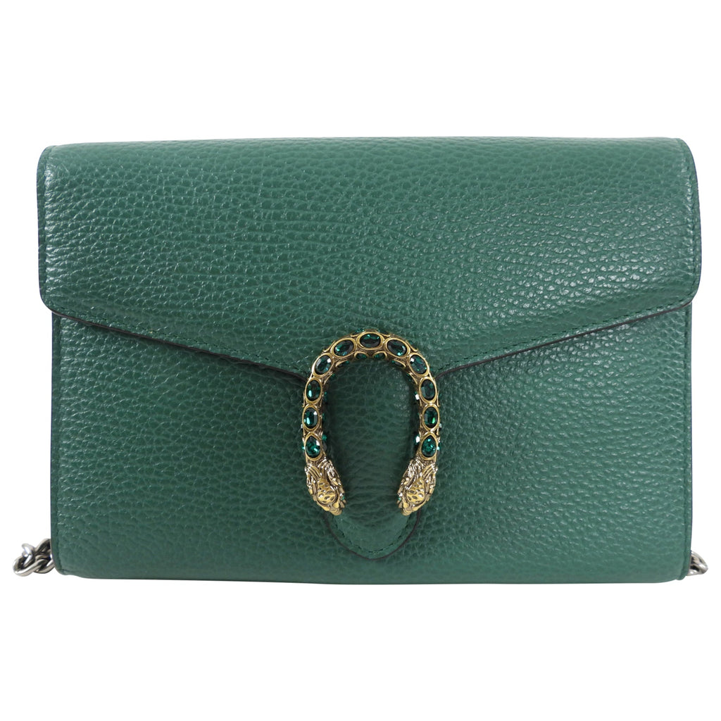 Gucci Green Dionysus Strass Wallet on Chain Crossbody Bag