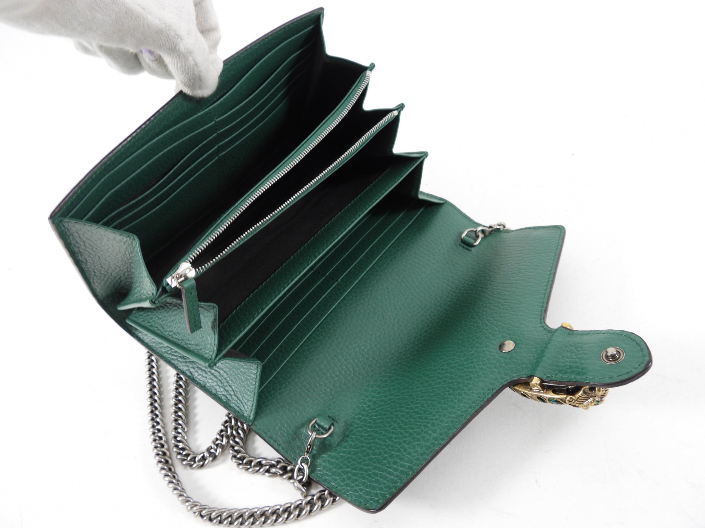 Gucci Green Dionysus Strass Wallet on Chain Crossbody Bag
