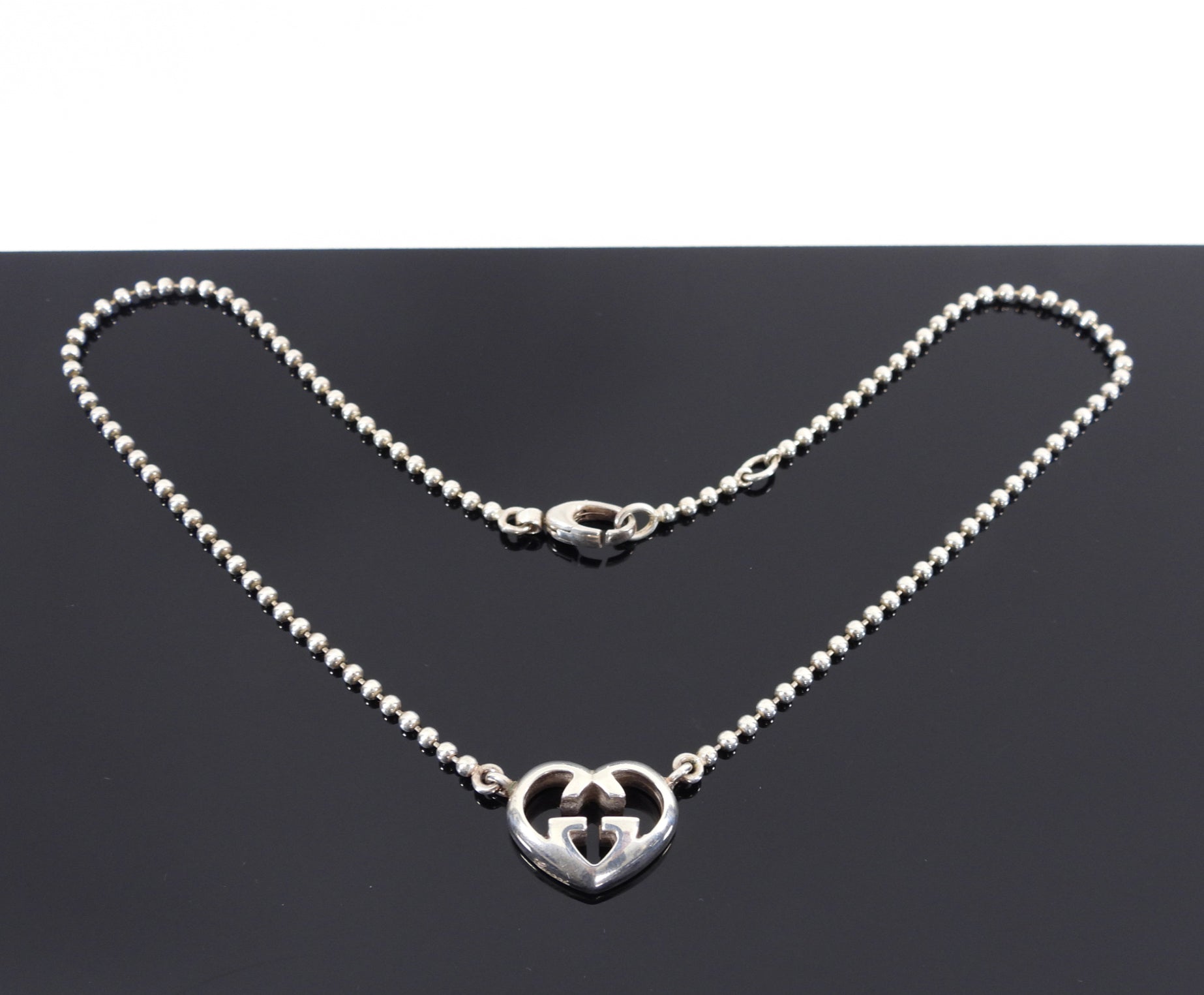 Gucci Puff Heart GG Logo Pendant Necklace
