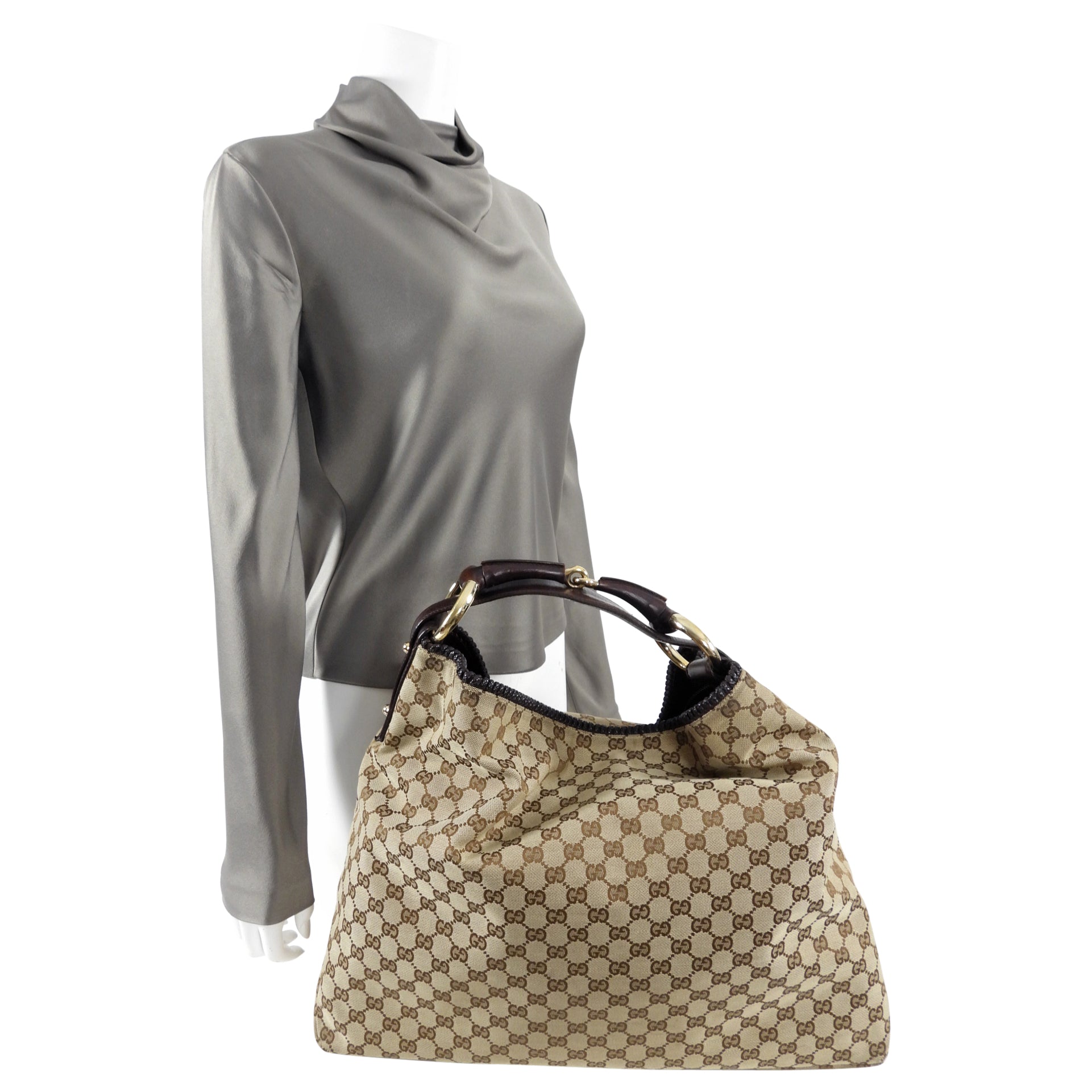 Gucci Monogram Canvas Horsebit Hobo XL Bag