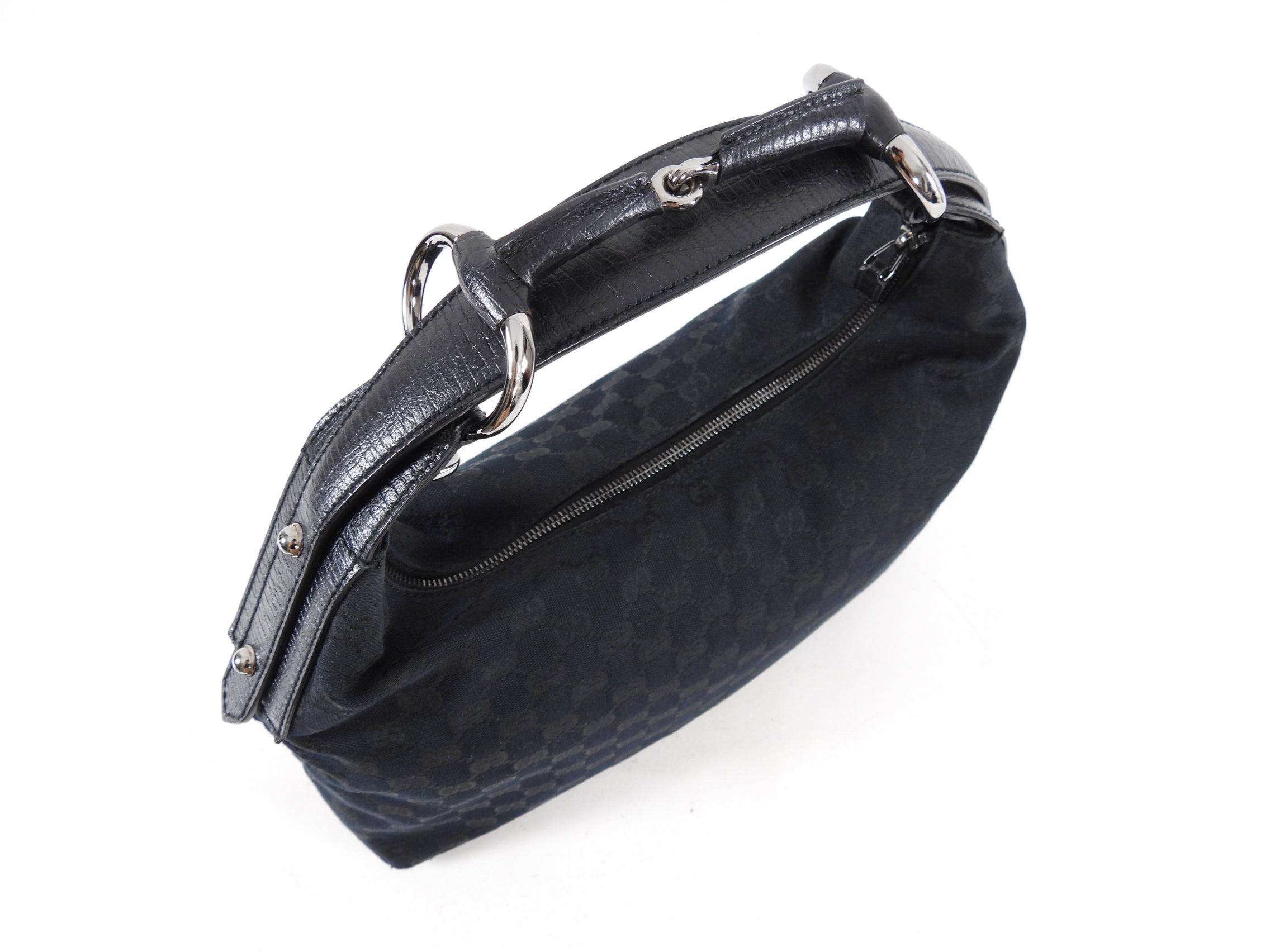 Gucci Black Monogram Canvas Horsebit Hobo Bag