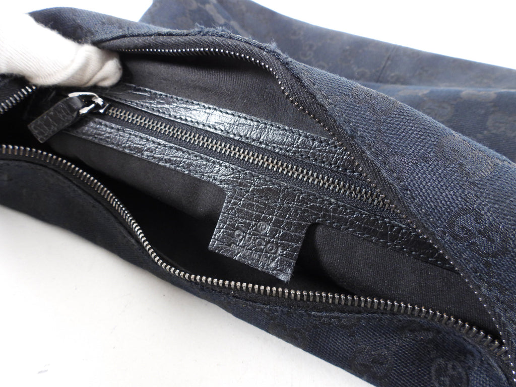 Gucci Black Monogram Canvas Horsebit Hobo Bag
