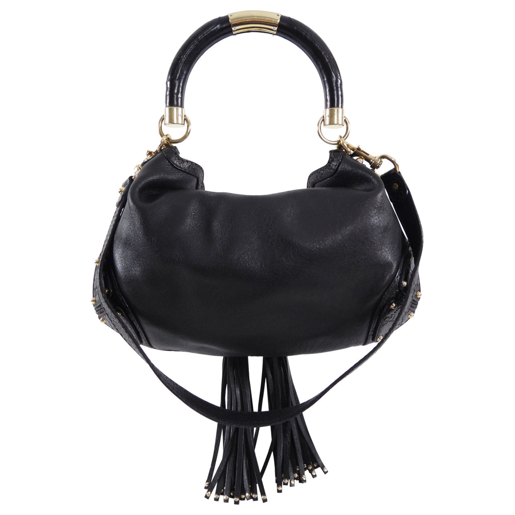Gucci Black Indy Baboushka Medium Hobo Bamboo Tassel Bag