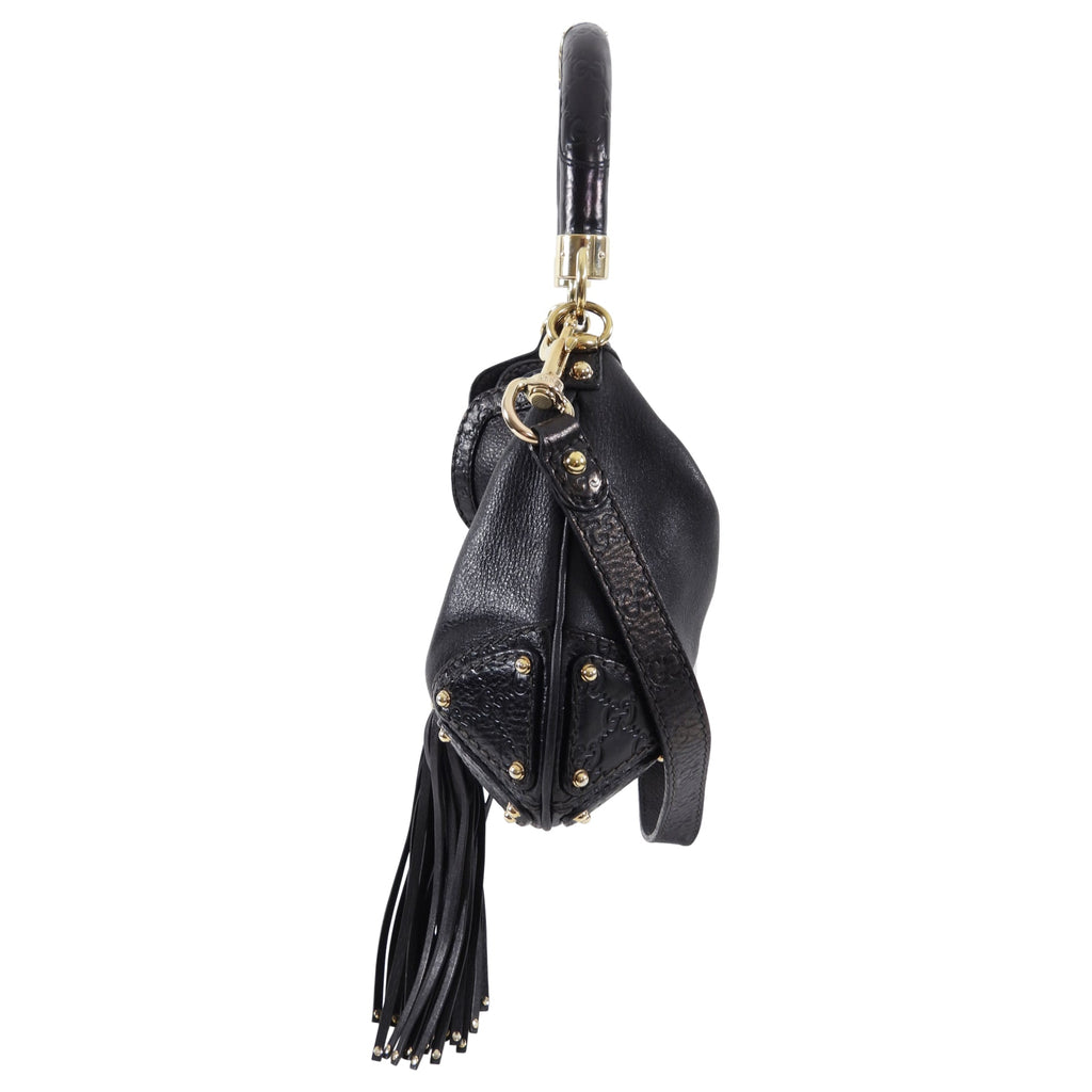 Gucci Black Indy Baboushka Medium Hobo Bamboo Tassel Bag