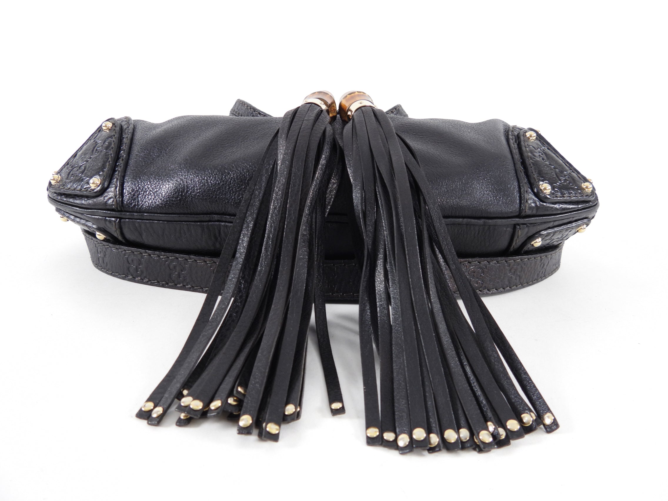 Gucci Black Indy Baboushka Medium Hobo Bamboo Tassel Bag