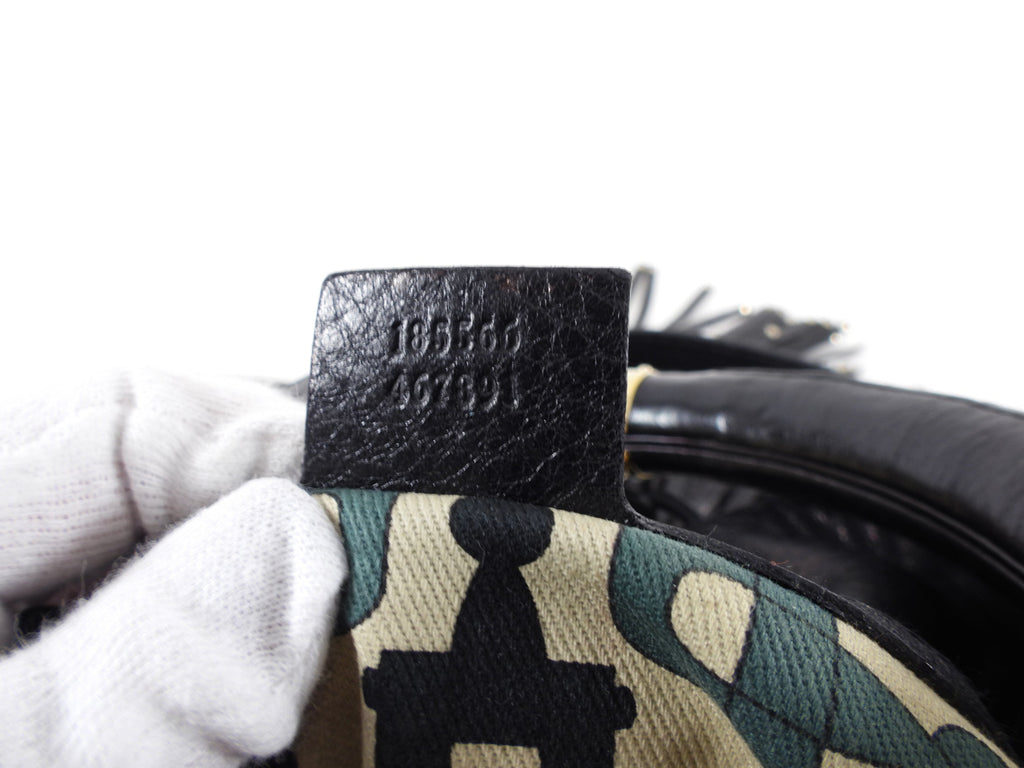 Gucci Black Indy Baboushka Medium Hobo Bamboo Tassel Bag