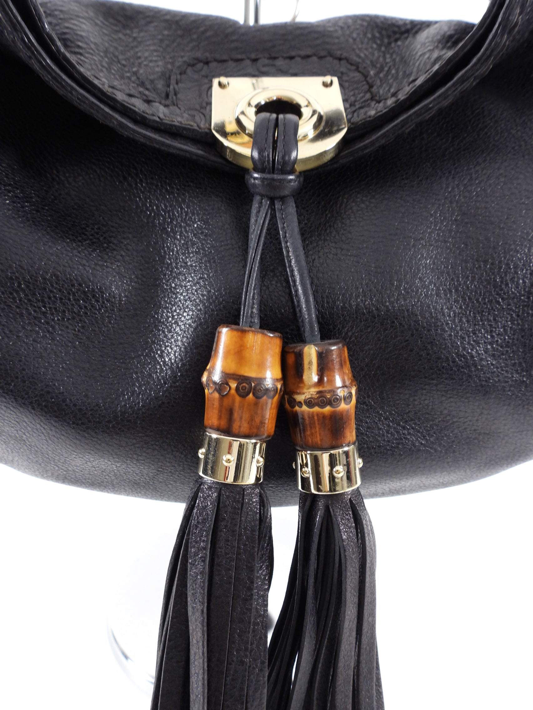 Gucci Black Indy Baboushka Medium Hobo Bamboo Tassel Bag