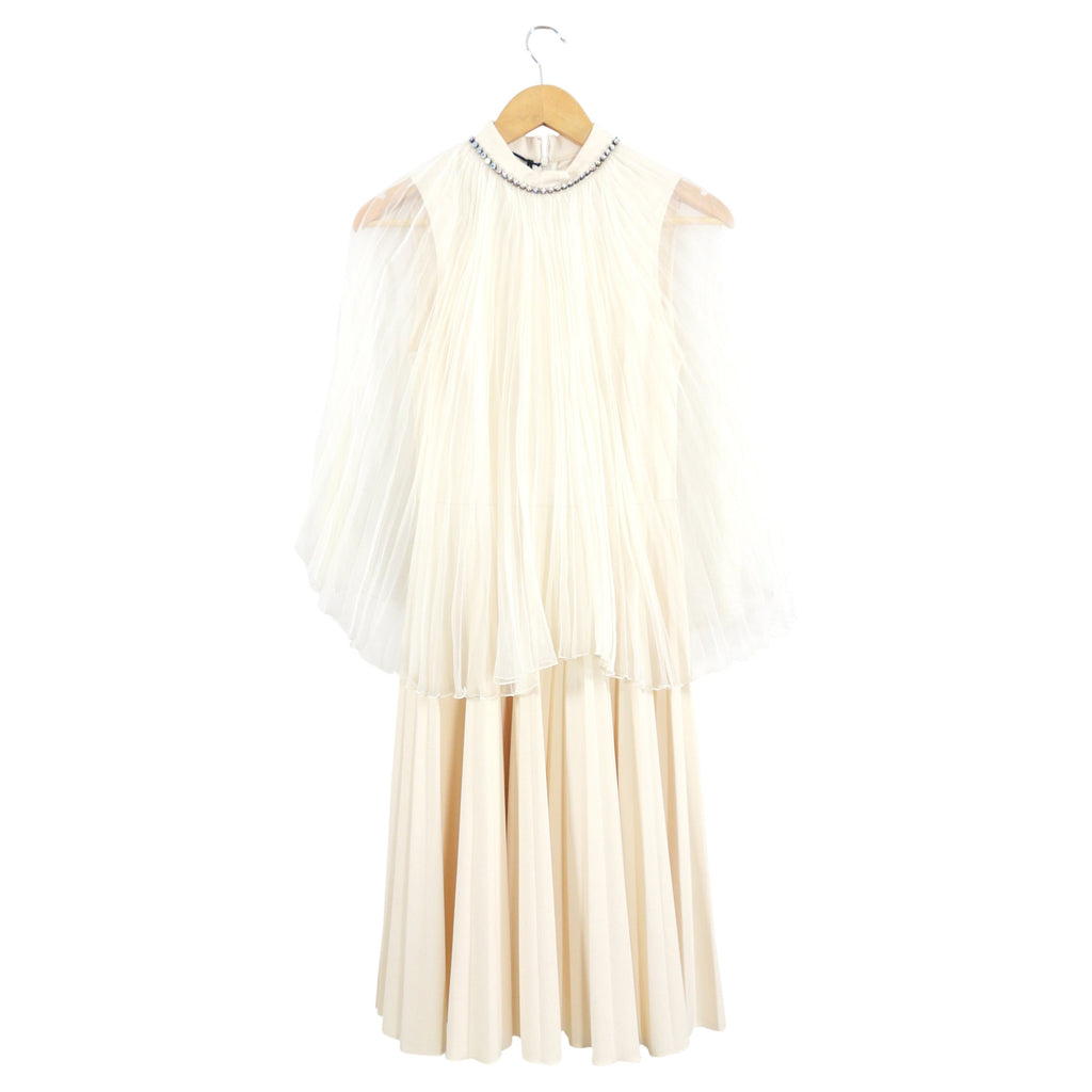 Gucci Ivory Pleated Sheer Overlay Dress with Crystals - XS / 2