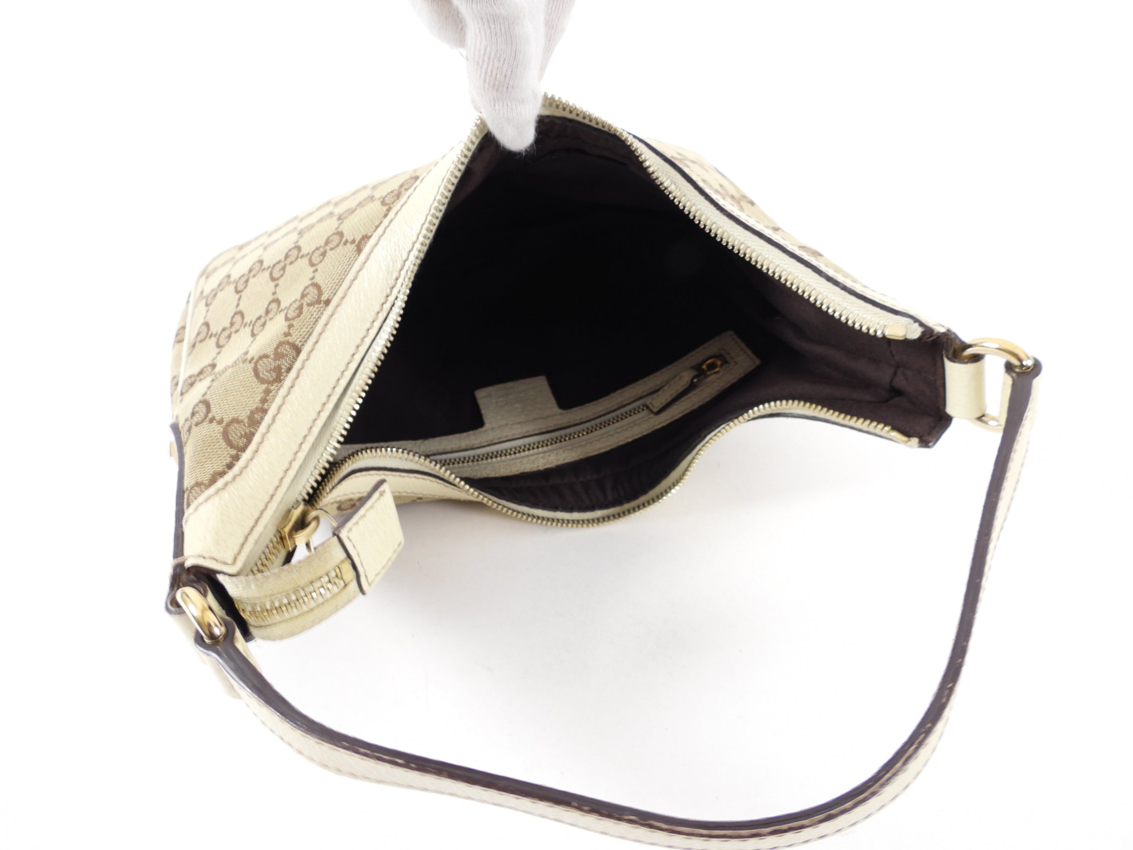 Gucci Ivory Small Monogram Canvas Hobo Bag