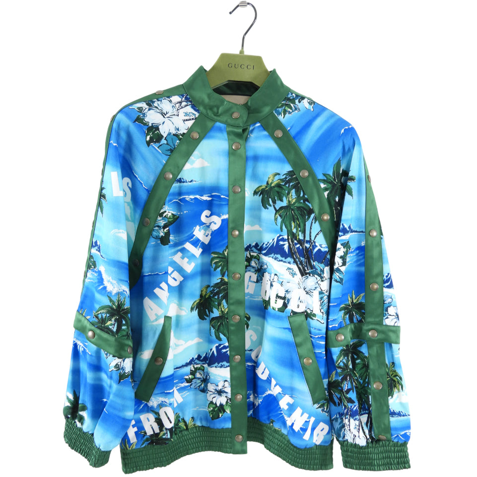 Gucci Blue and Green Los Angeles Souvenir Palm Tree Snap Jacket - S / M