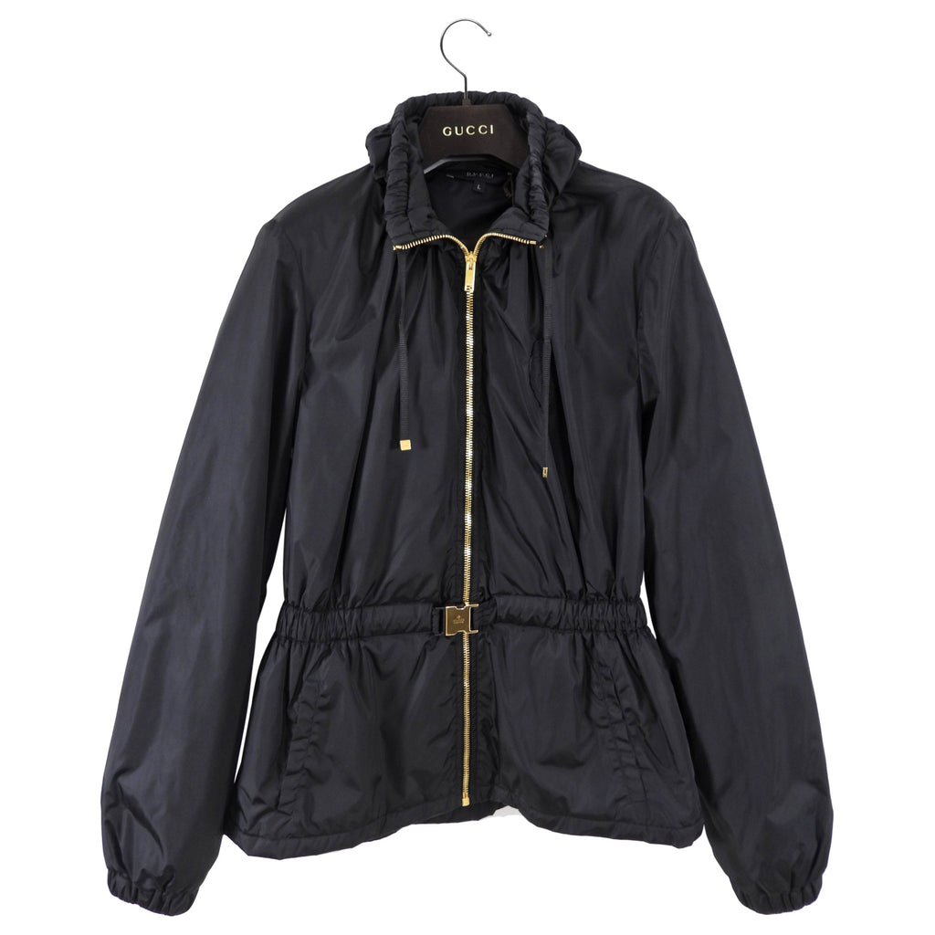 Gucci Black Nylon Zip Hooded Jacket With Crest Detail - M - (6/8)