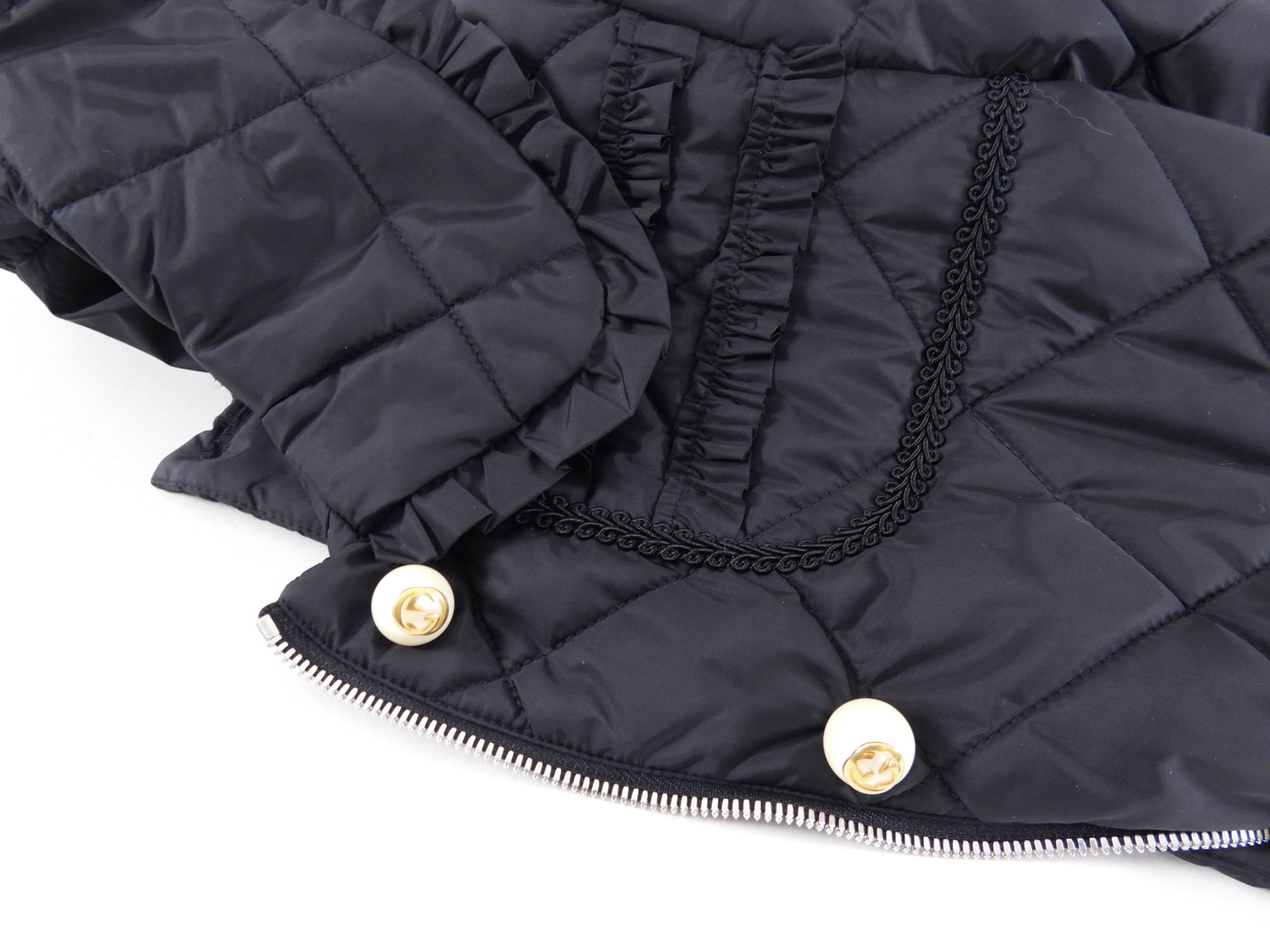 Gucci Black Light Quilted Jacket with Pearl GG Buttons - S