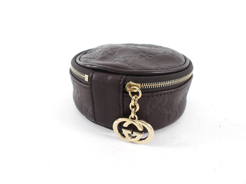 Gucci Brown Monogram Supreme Round Travel Jewelry Case