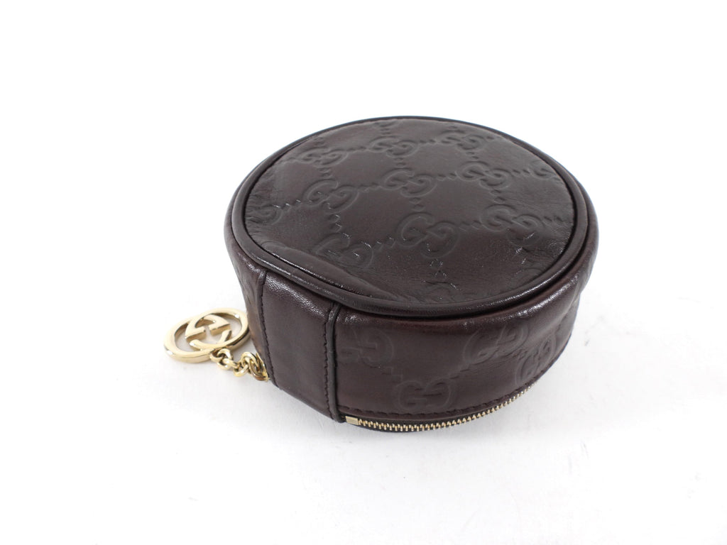 Gucci Brown Monogram Supreme Round Travel Jewelry Case
