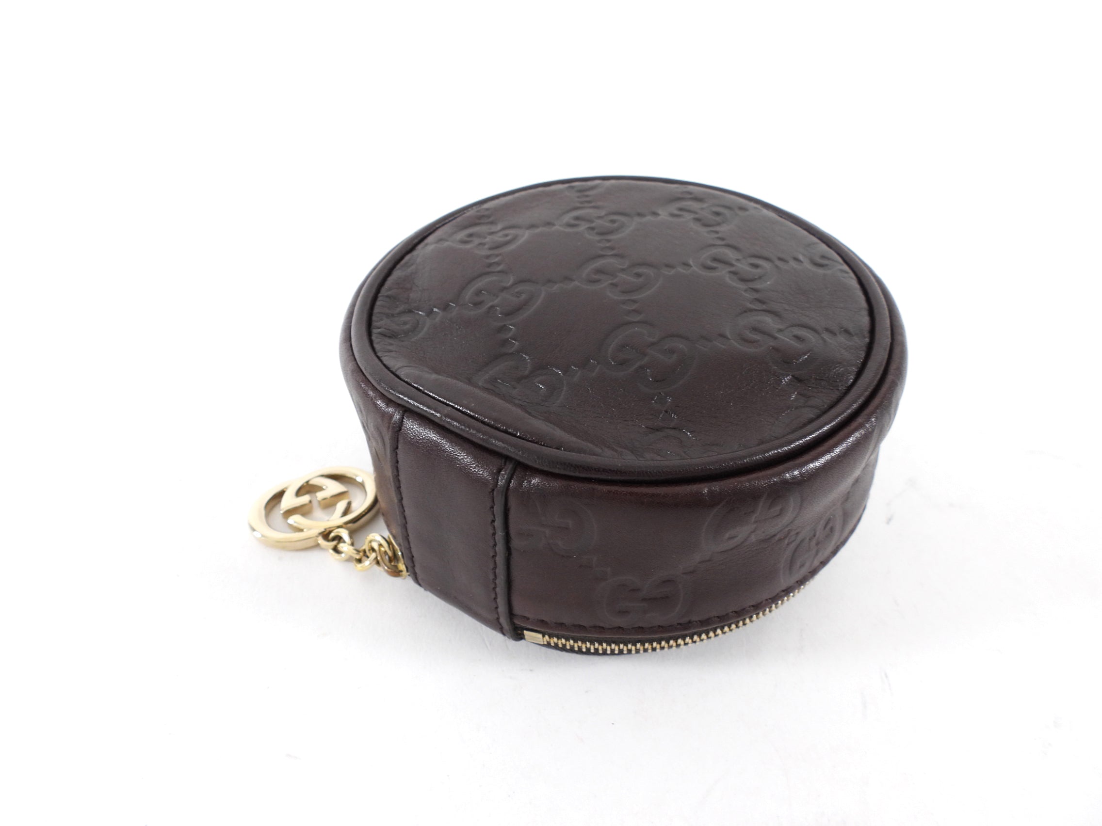 Gucci Brown Monogram Supreme Round Travel Jewelry Case