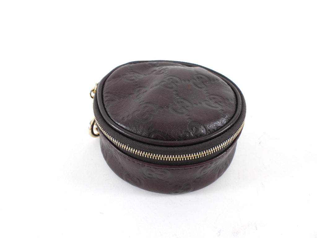 Gucci Brown Monogram Supreme Round Travel Jewelry Case