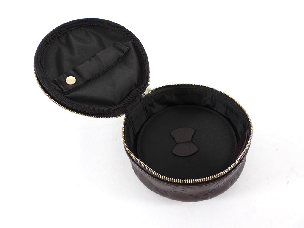 Gucci Brown Monogram Supreme Round Travel Jewelry Case