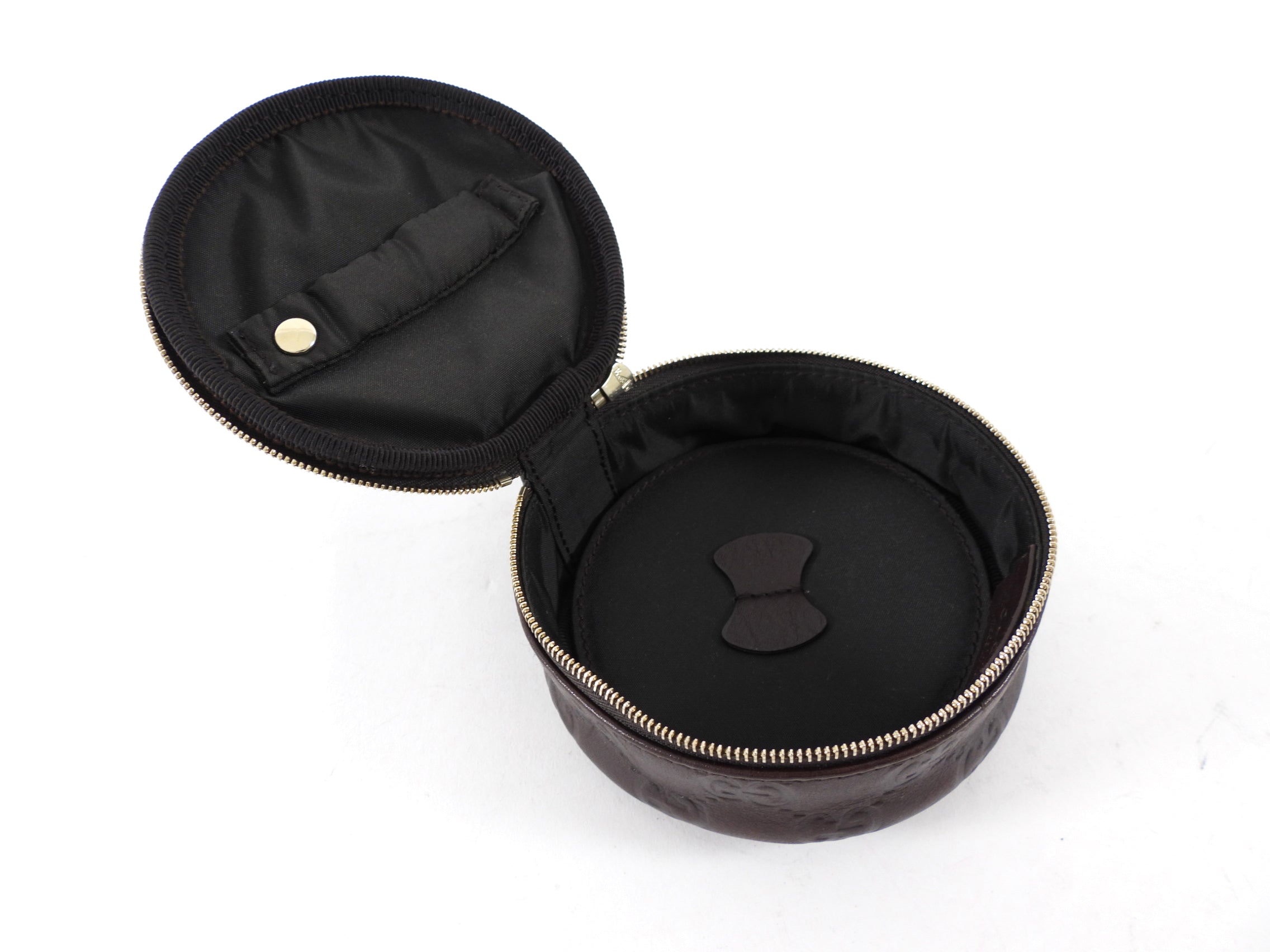 Gucci Brown Monogram Supreme Round Travel Jewelry Case