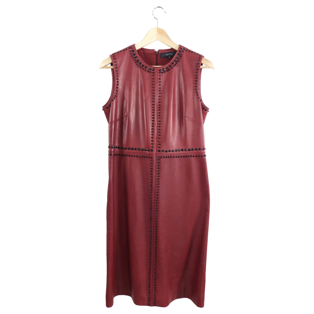 Gucci Burgundy Leather Embellished Dress - M / 8