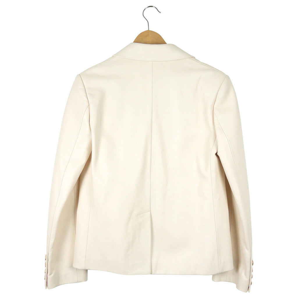 Gucci Ivory Leather Jacket with Double Row Gold Buttons - IT44 / 8