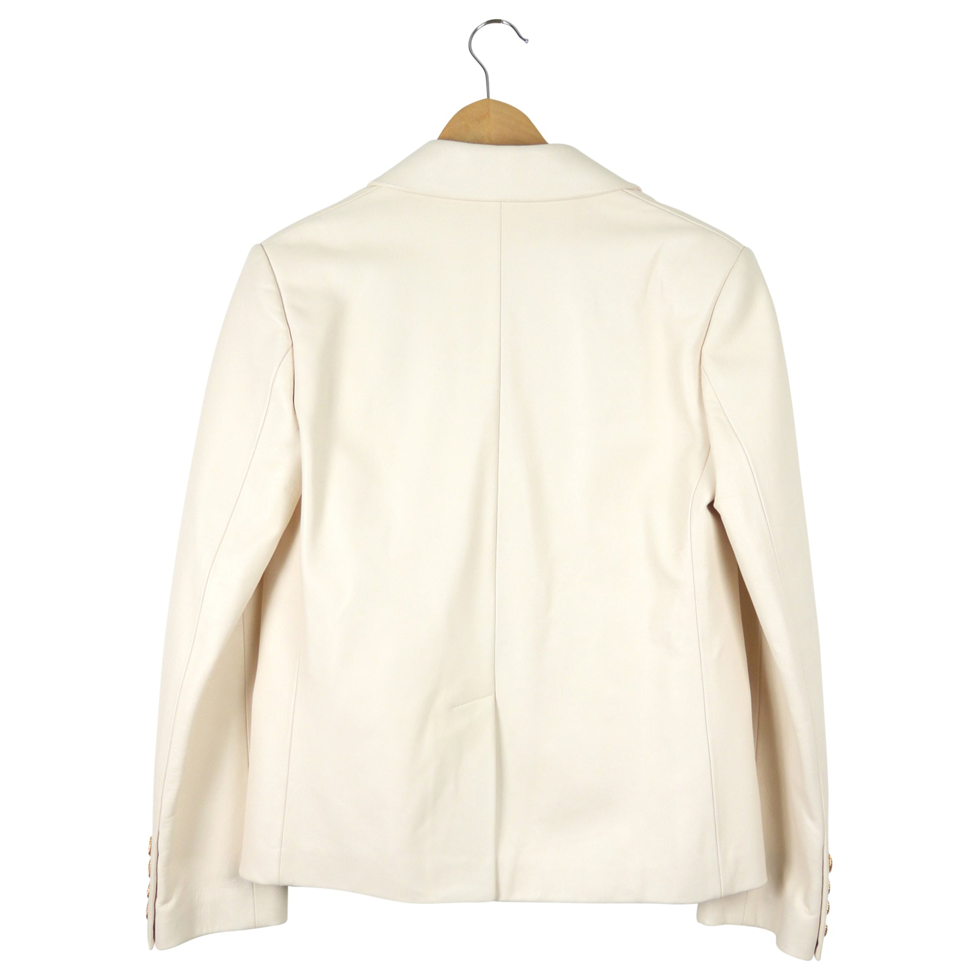 Gucci Ivory Leather Jacket with Double Row Gold Buttons - IT44 / 8