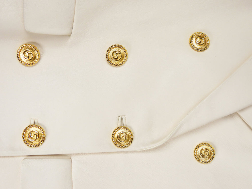 Gucci Ivory Leather Jacket with Double Row Gold Buttons - IT44 / 8