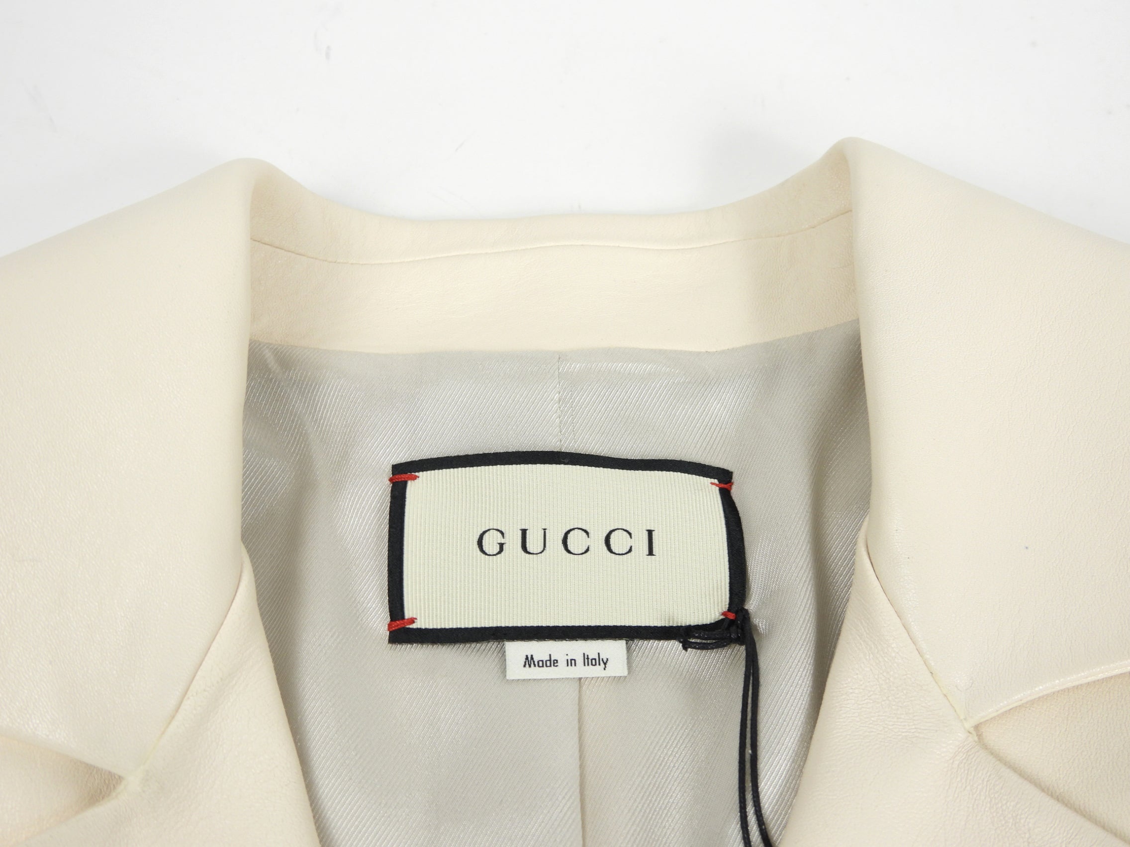 Gucci Ivory Leather Jacket with Double Row Gold Buttons - IT44 / 8