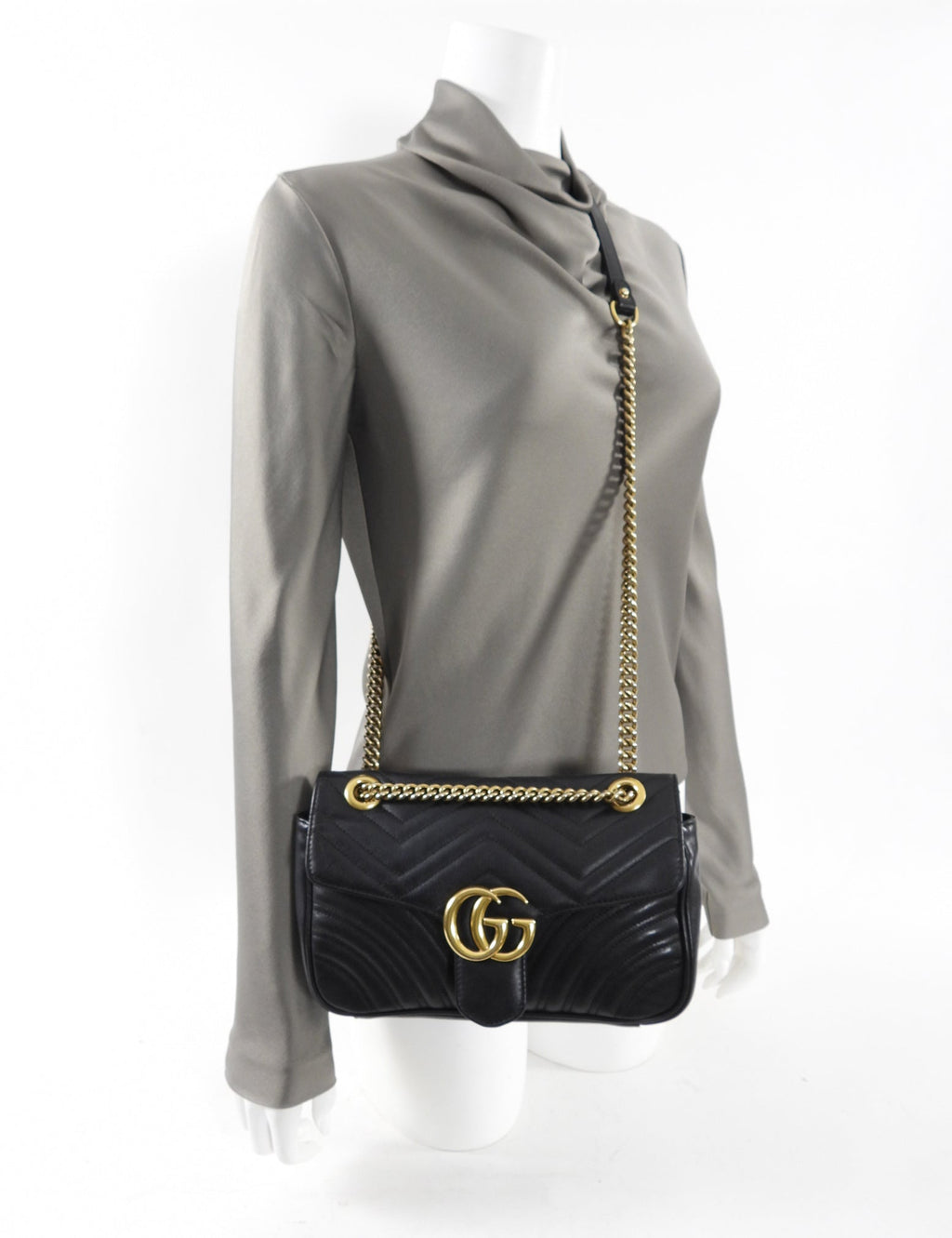 Gucci Marmont Matelasse Black Small Leather Flap Bag