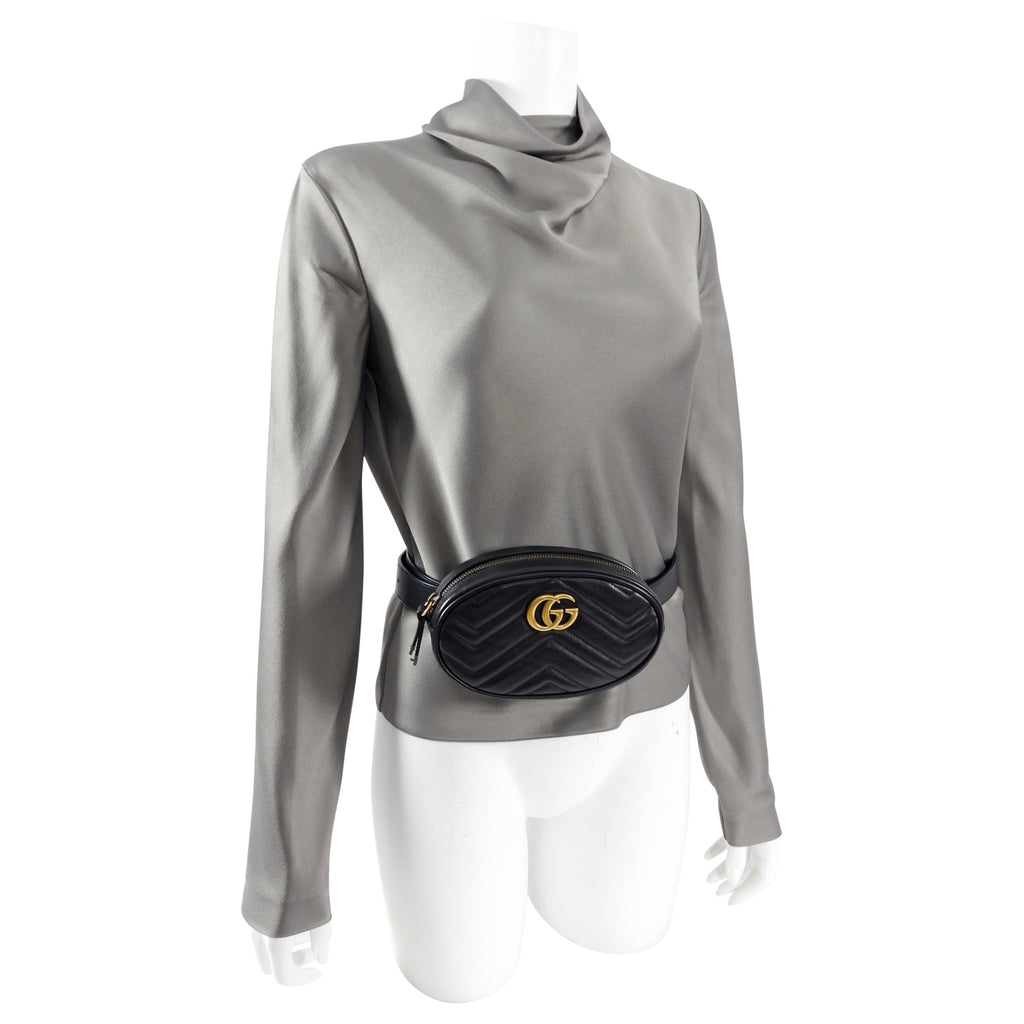 Gucci Black Matelasse Leather Marmont Belt Bag - 85 / 34