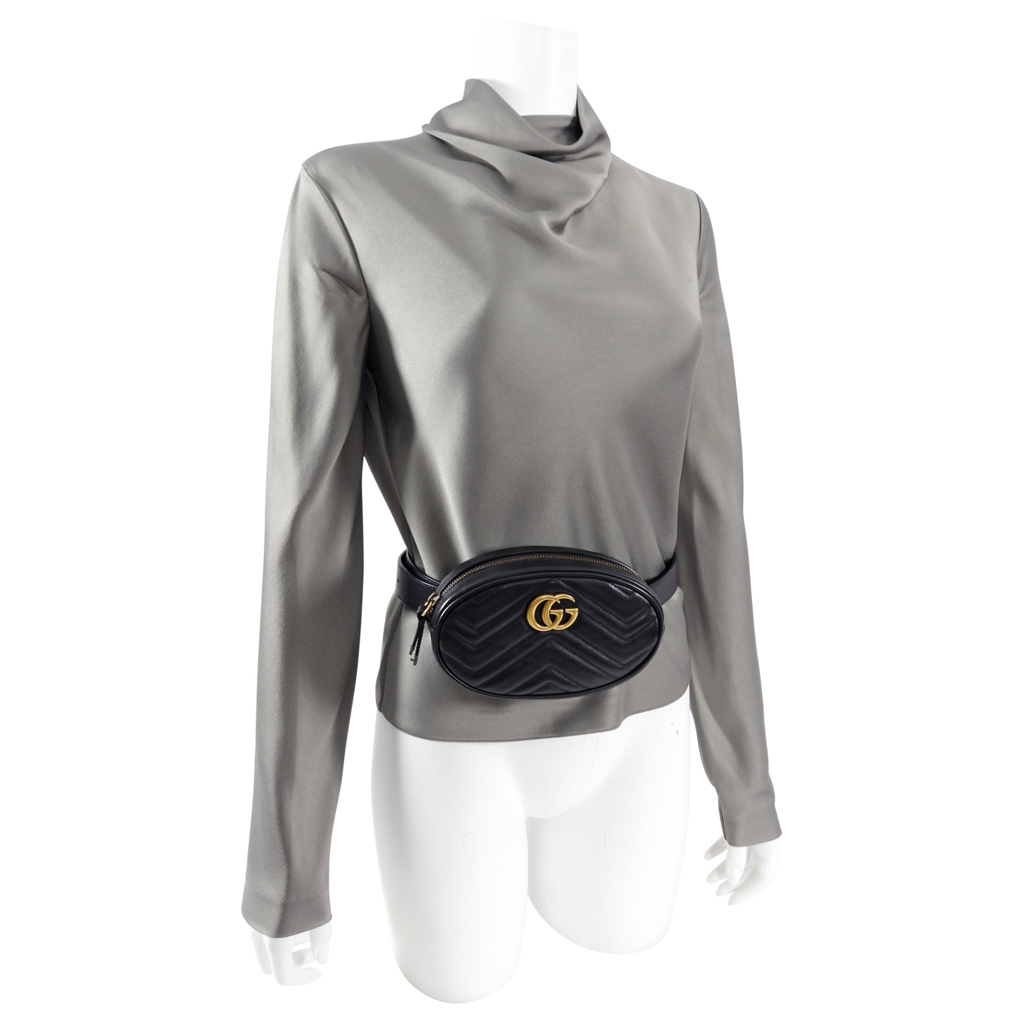 Gucci Black Matelasse Leather Marmont Belt Bag - 85 / 34