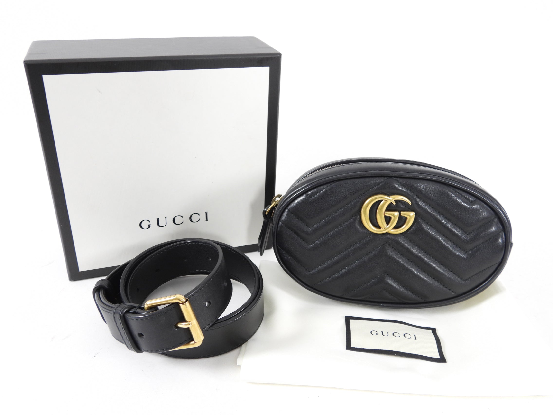 Gucci Black Matelasse Leather Marmont Belt Bag - 85 / 34