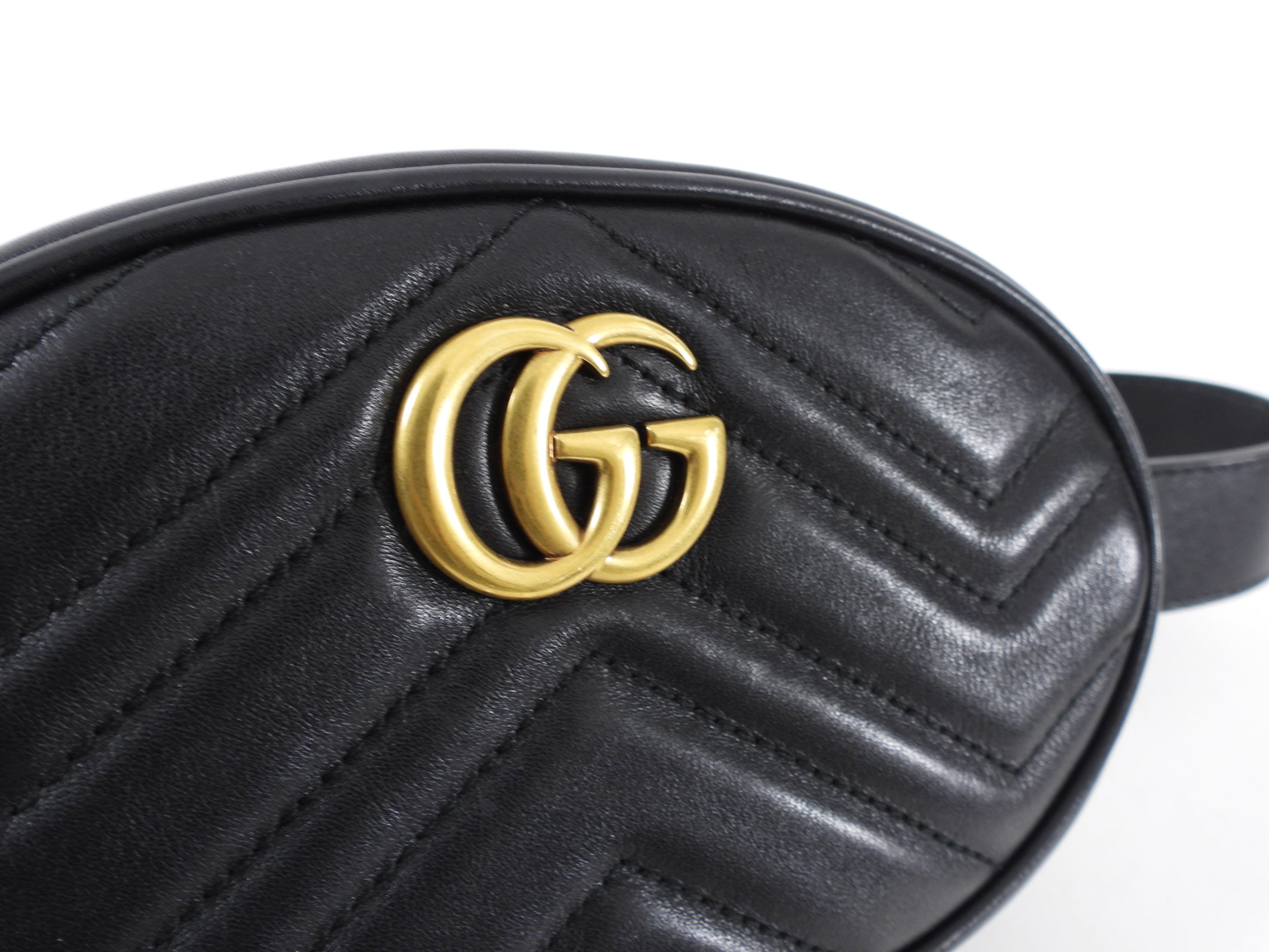 Gucci Black Matelasse Leather Marmont Belt Bag - 85 / 34