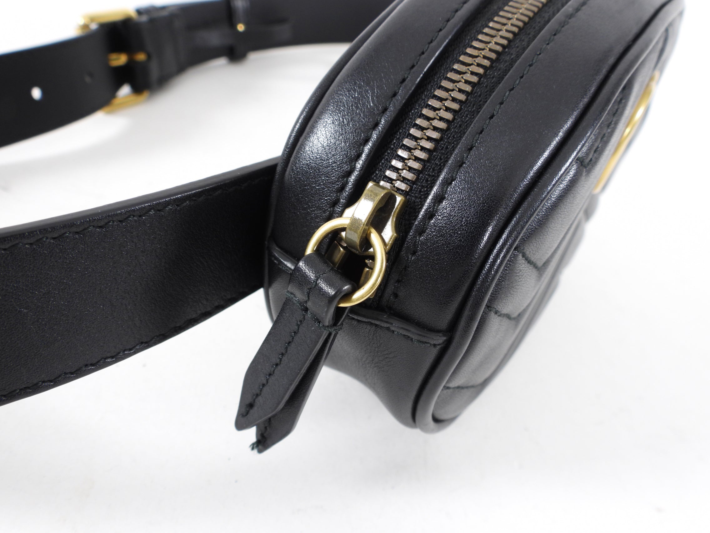 Gucci Black Matelasse Leather Marmont Belt Bag - 85 / 34