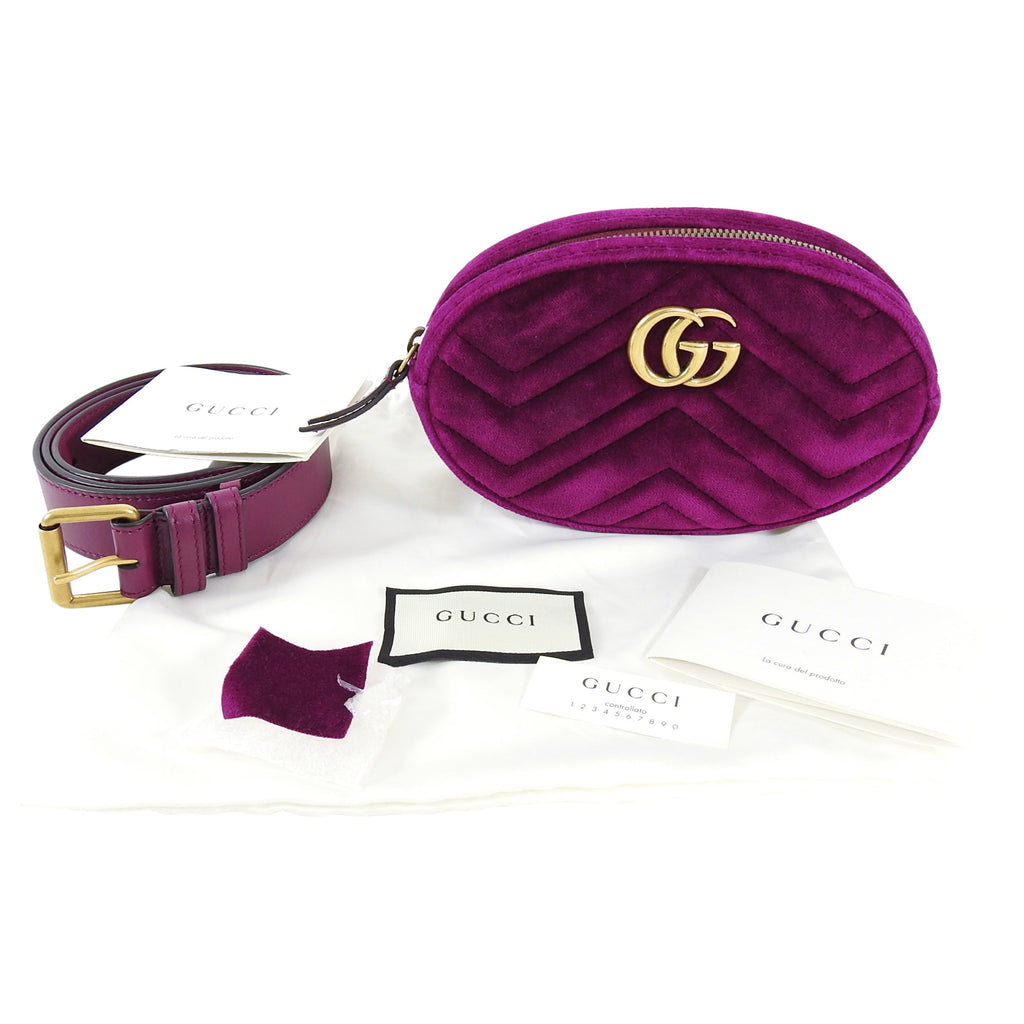 Gucci Velvet Marmont Belt Bag Magenta Purple - 85 / 34