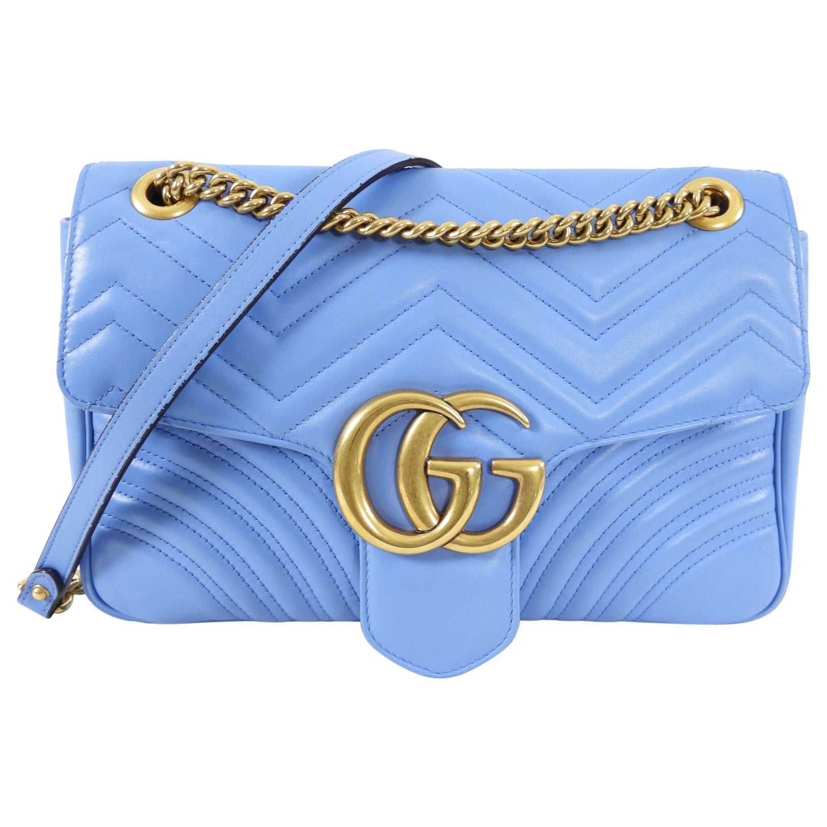 Gucci Blue Leather Medium Quilted Marmont Shoulder Bag