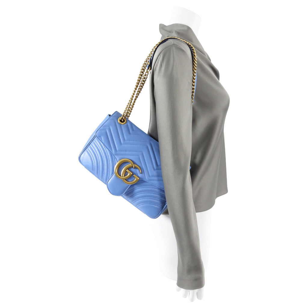 Gucci Blue Leather Medium Quilted Marmont Shoulder Bag