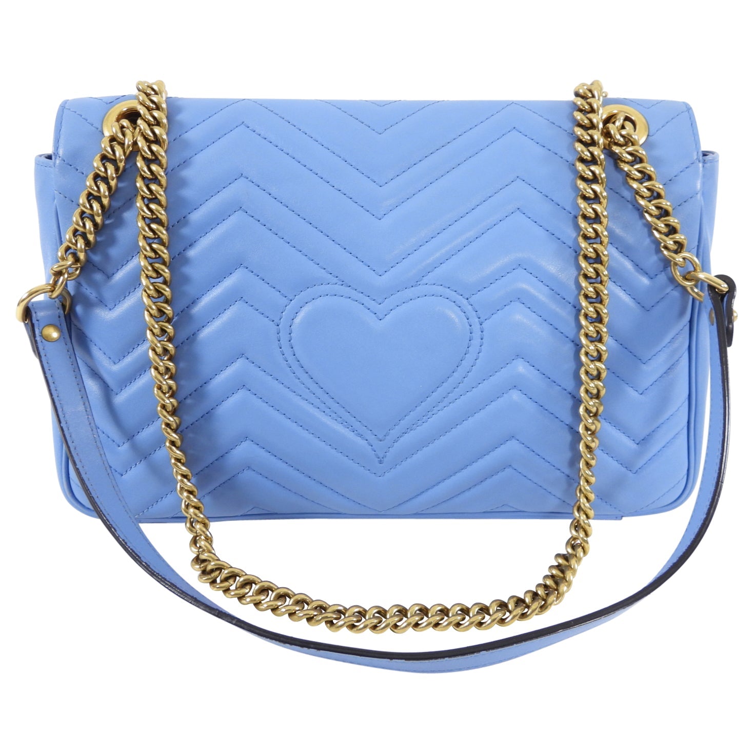 Gucci Blue Leather Medium Quilted Marmont Shoulder Bag