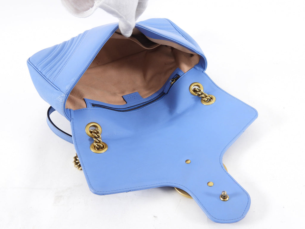 Gucci Blue Leather Medium Quilted Marmont Shoulder Bag