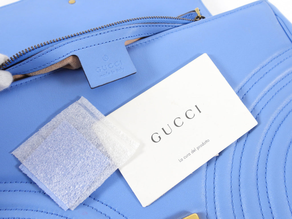 Gucci Blue Leather Medium Quilted Marmont Shoulder Bag
