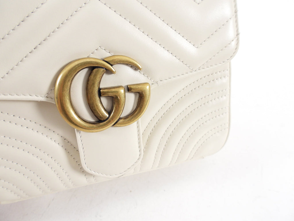 Gucci Marmont Ivory Leather Mini Top Handle Bag
