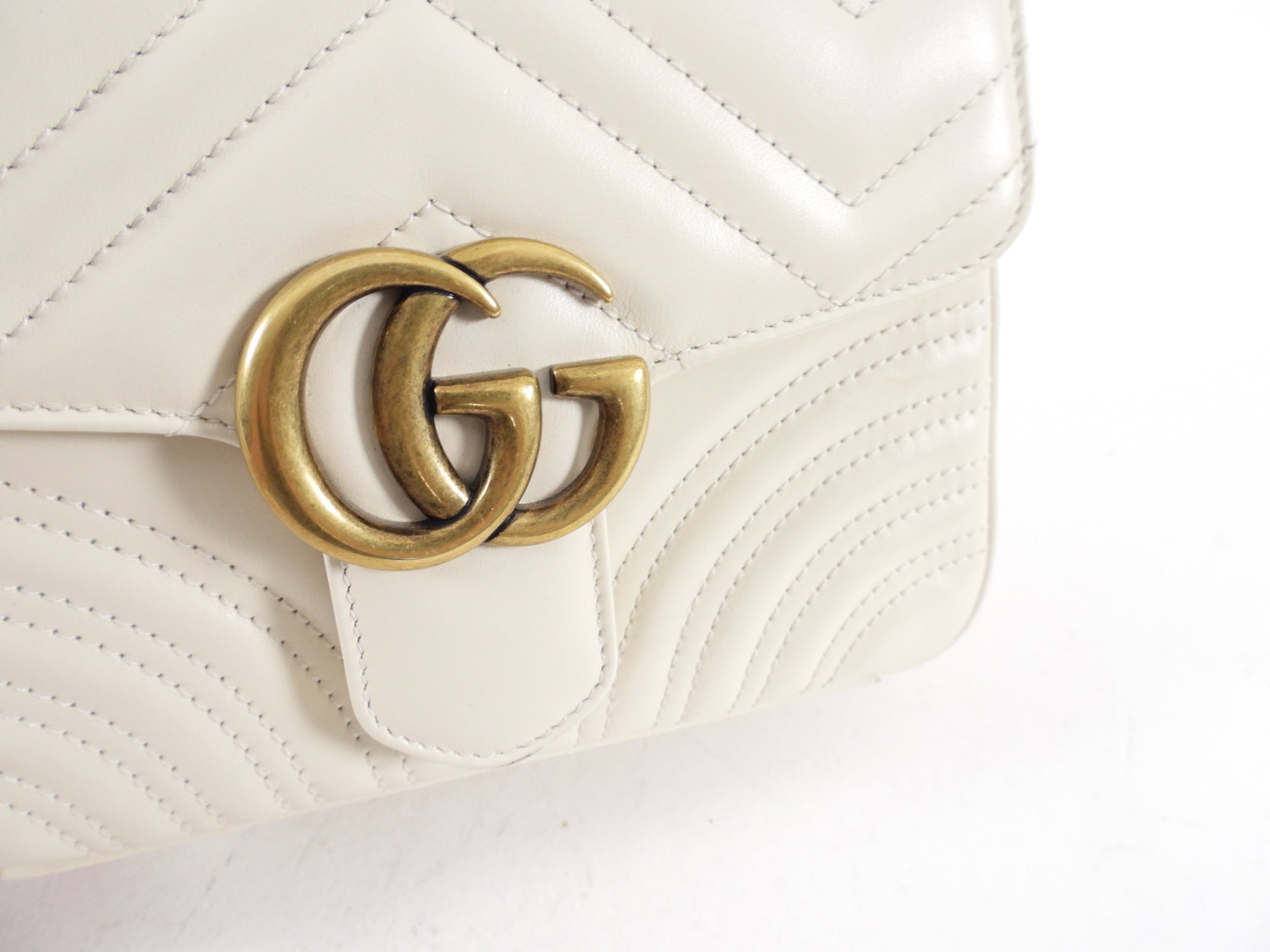 Gucci Marmont Ivory Leather Mini Top Handle Bag