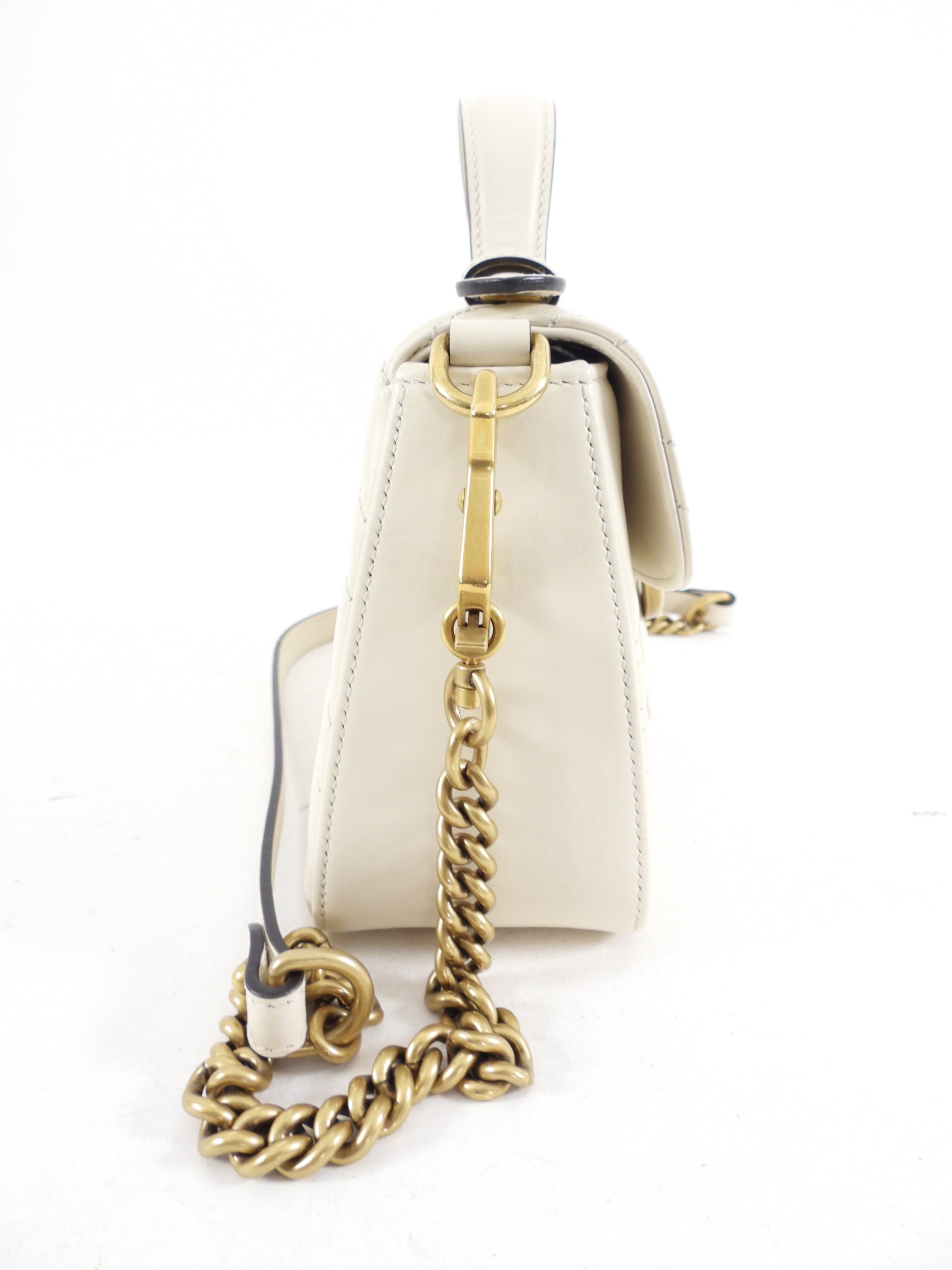 Gucci Marmont Ivory Leather Mini Top Handle Bag