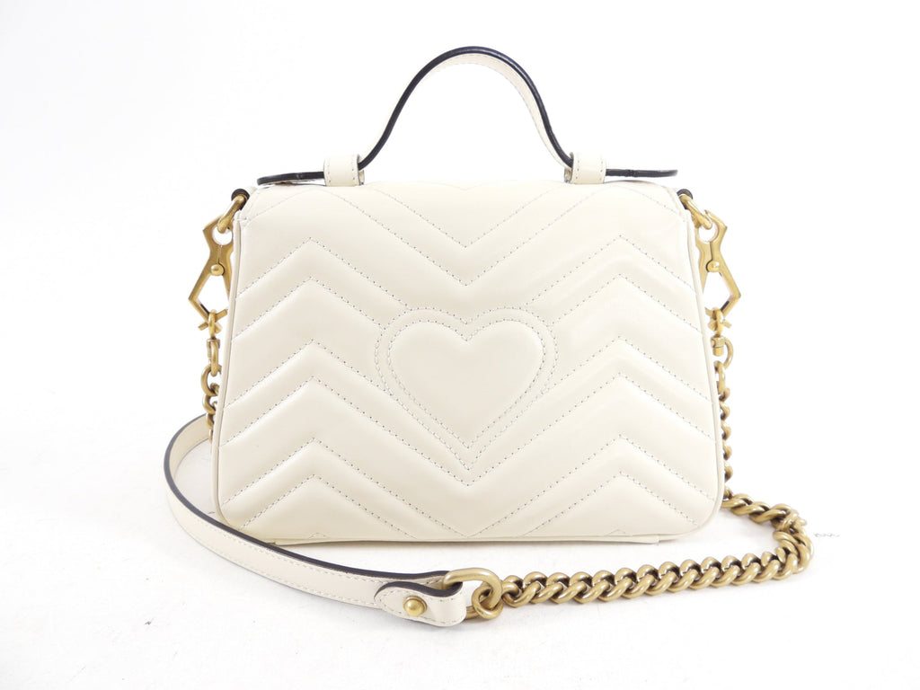 Gucci Marmont Ivory Leather Mini Top Handle Bag