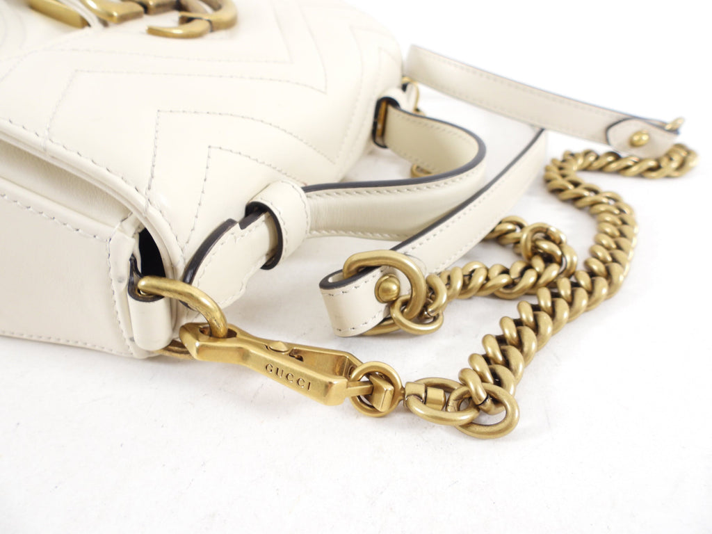 Gucci Marmont Ivory Leather Mini Top Handle Bag