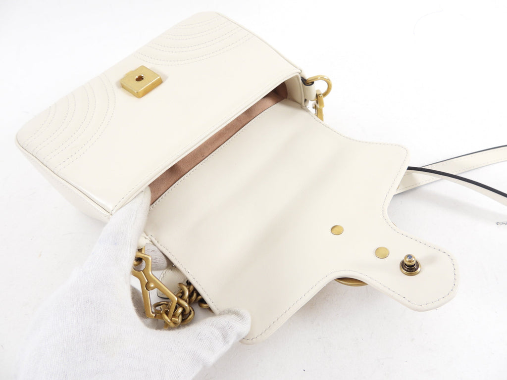 Gucci Marmont Ivory Leather Mini Top Handle Bag