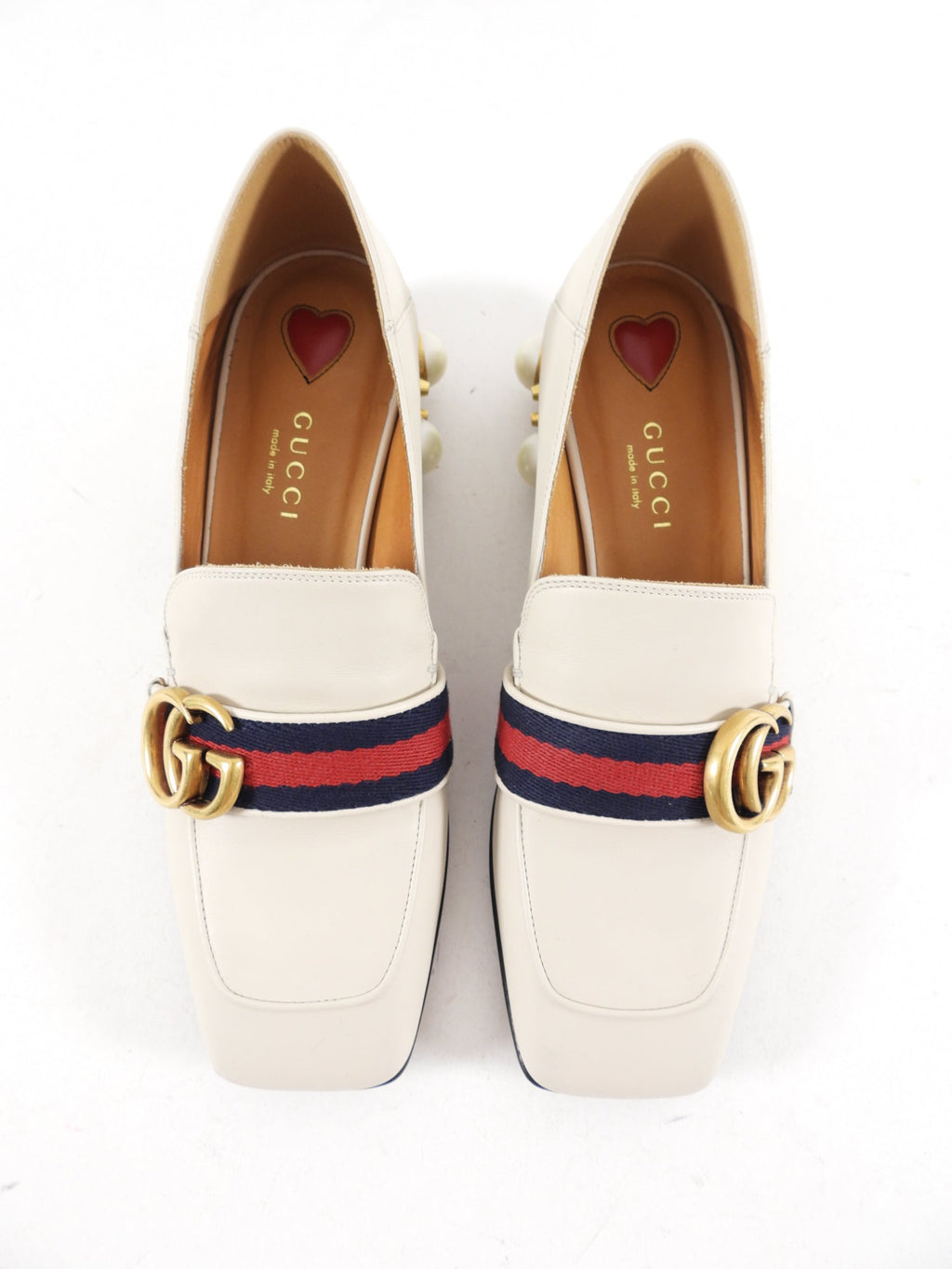 Gucci Ivory Marmont Pearl Peyton Loafer with Web Stripe - 35
