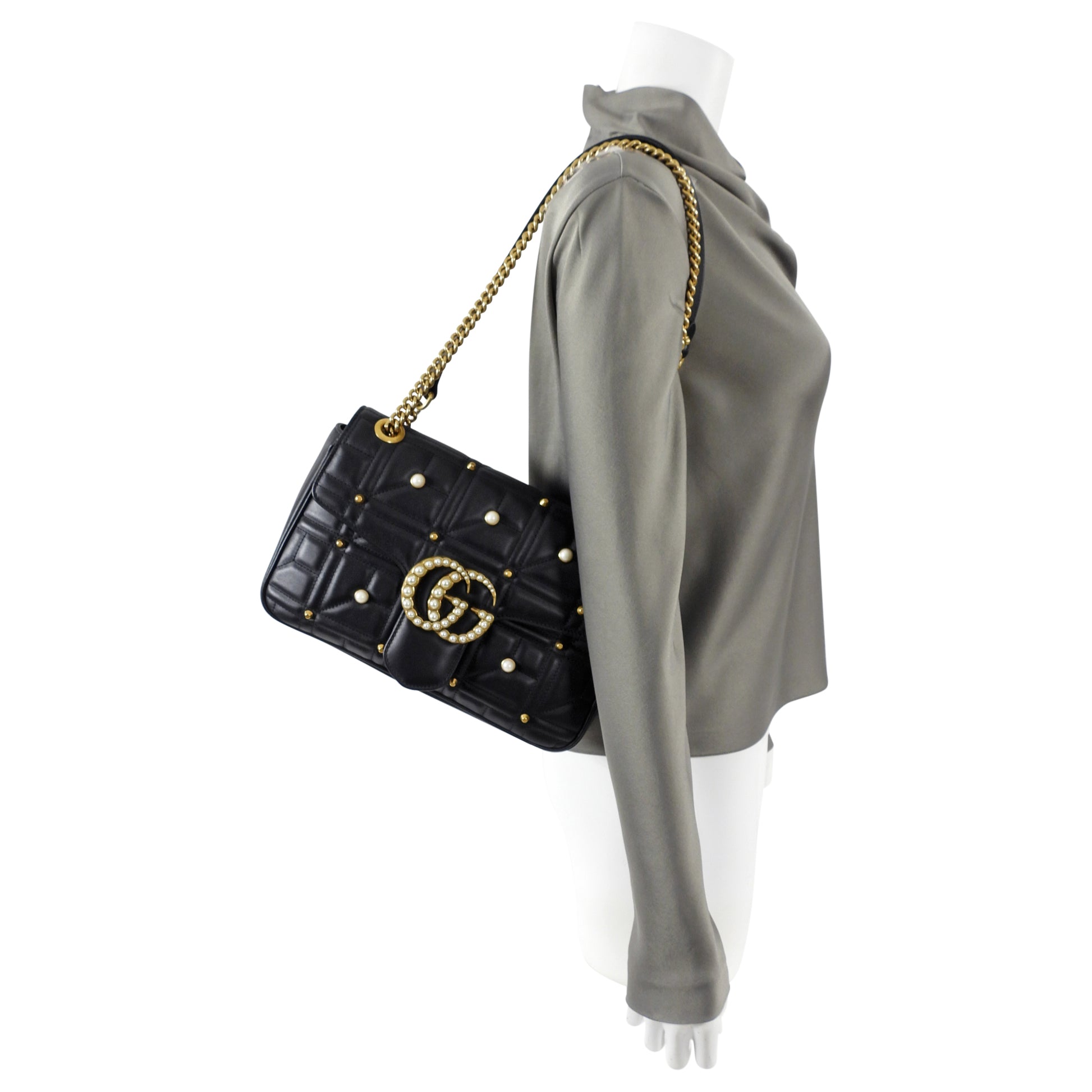 Gucci Marmont 2.0 Medium Flap Pearl Stud Flap Bag