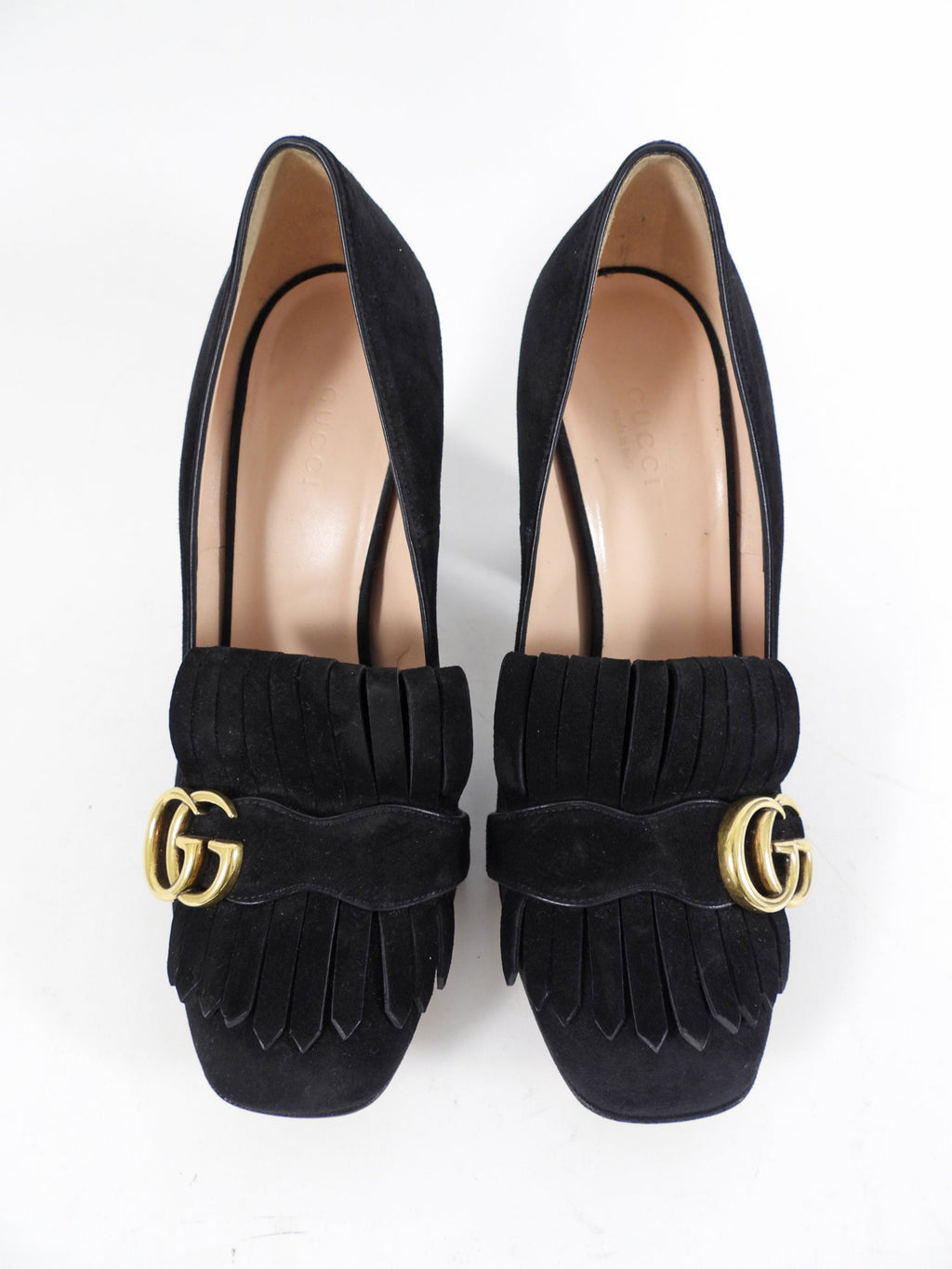 Gucci Marmont Black Suede Block Heel Pumps - 39